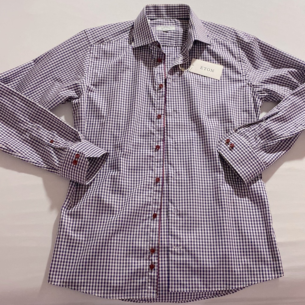 ETON Slim fit Medium 40 Mens 15 3/4 navy maroon details class